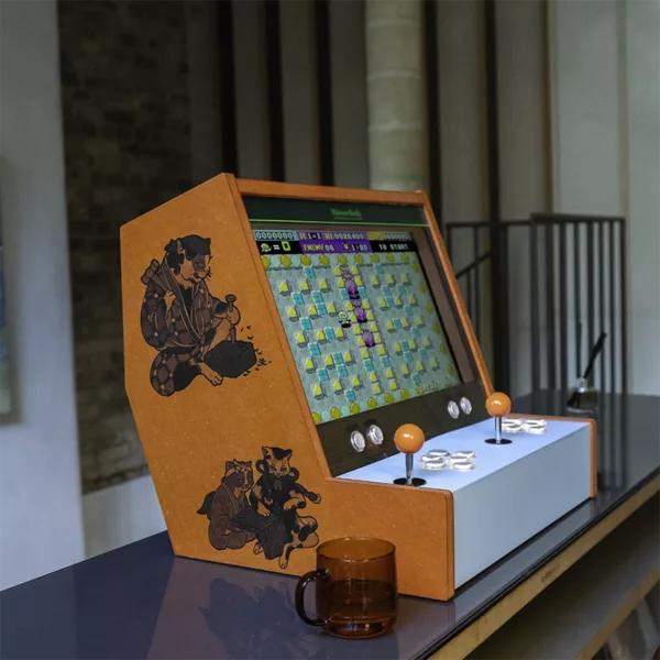 Minato arcade cabinet retro style in orange amber with custom prints