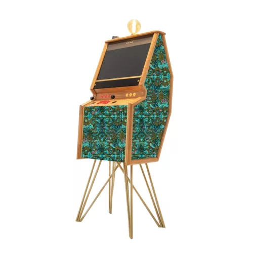 Freestanding premium arcade cabinet in Dizzy fabric