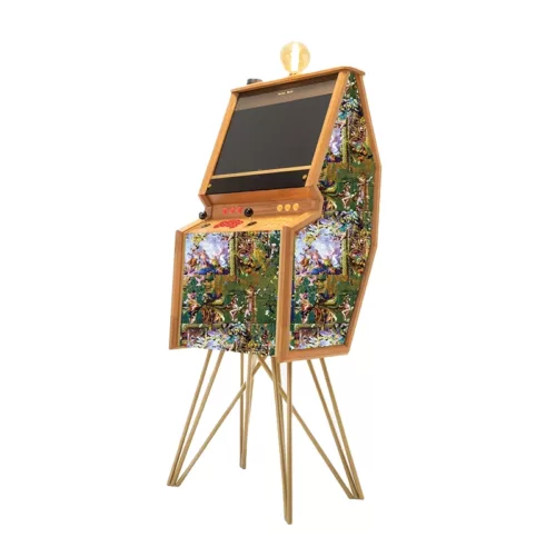 Freestanding premium arcade cabinet in Hampton Hex fabric