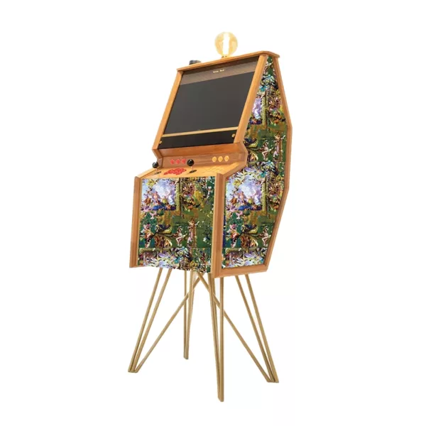 Freestanding premium arcade cabinet in Hampton Hex fabric