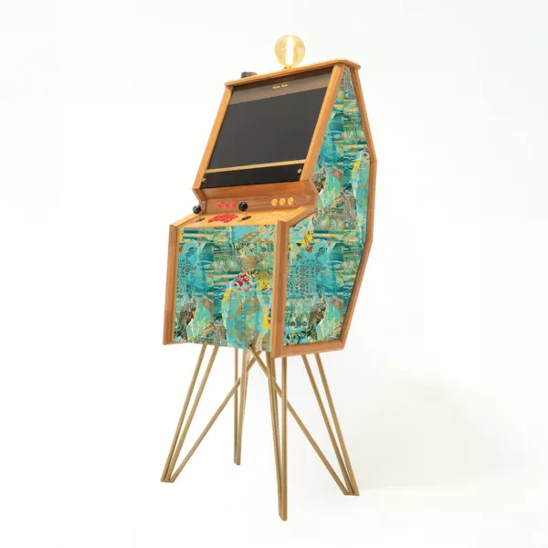 Freestanding premium arcade cabinet in Wallanblue fabric