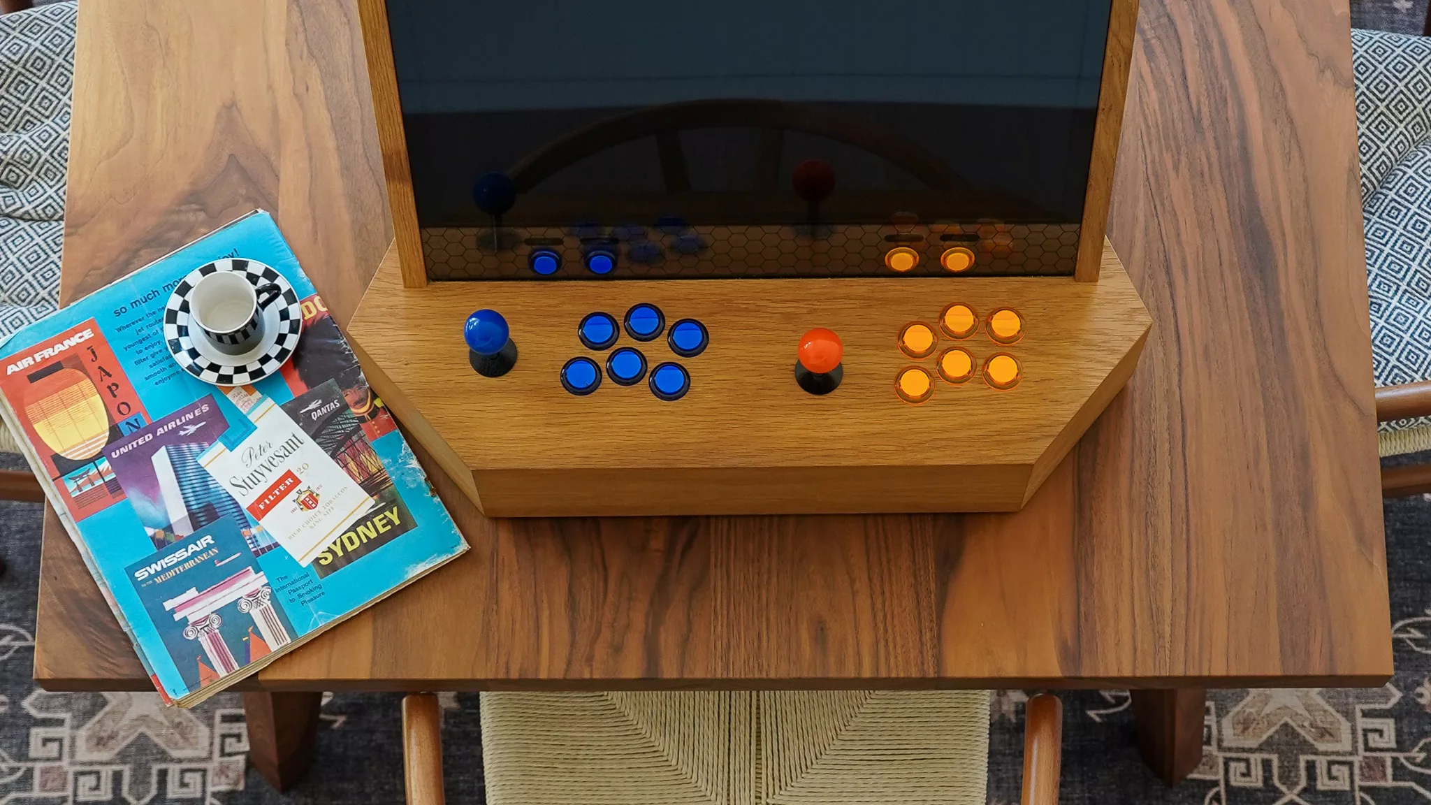 wooden arcade cabinet home office setup