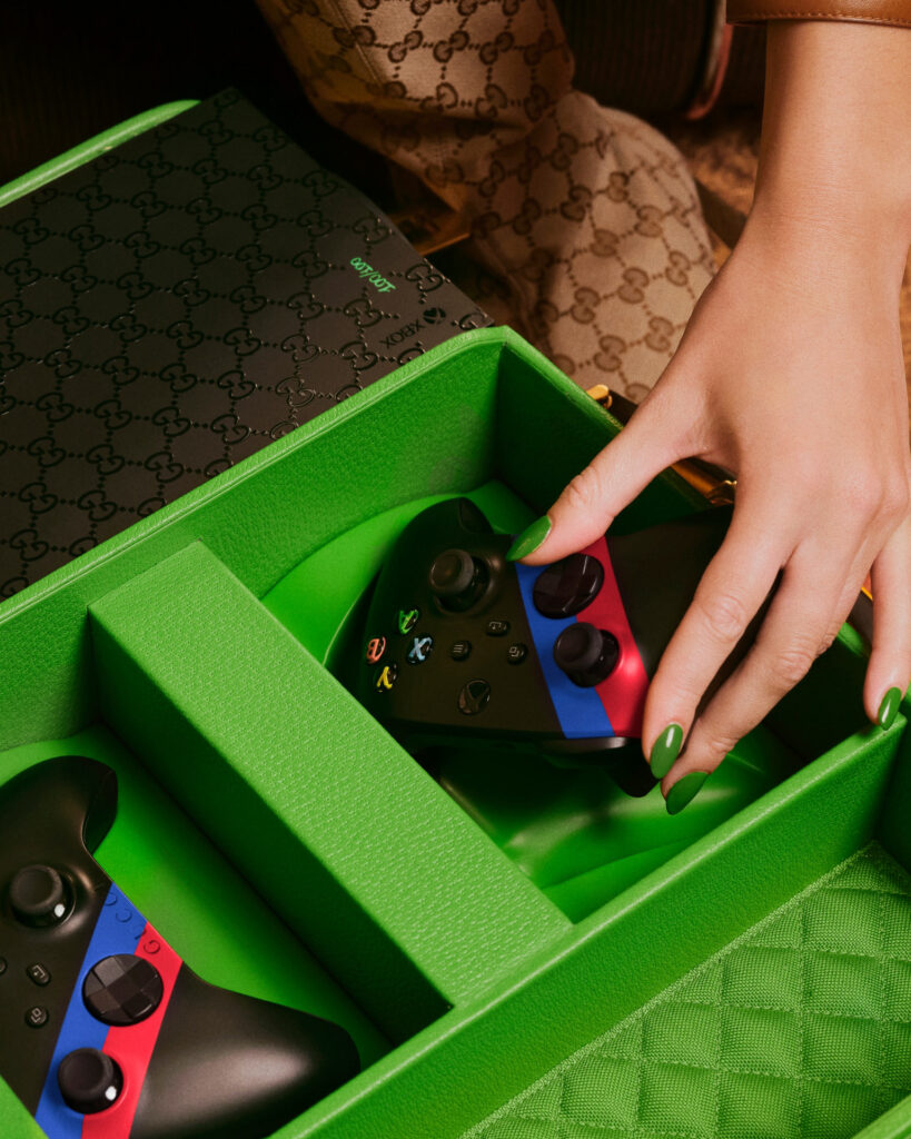 Xbox x Gucci console in green packaging